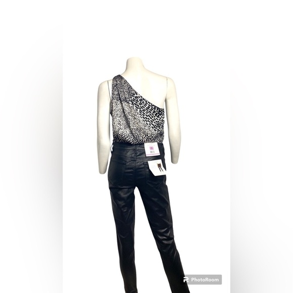 Express One Shoulder Chita Type Print Black and Ivory Thong Bodysuit Size Small - Picture 6 of 9